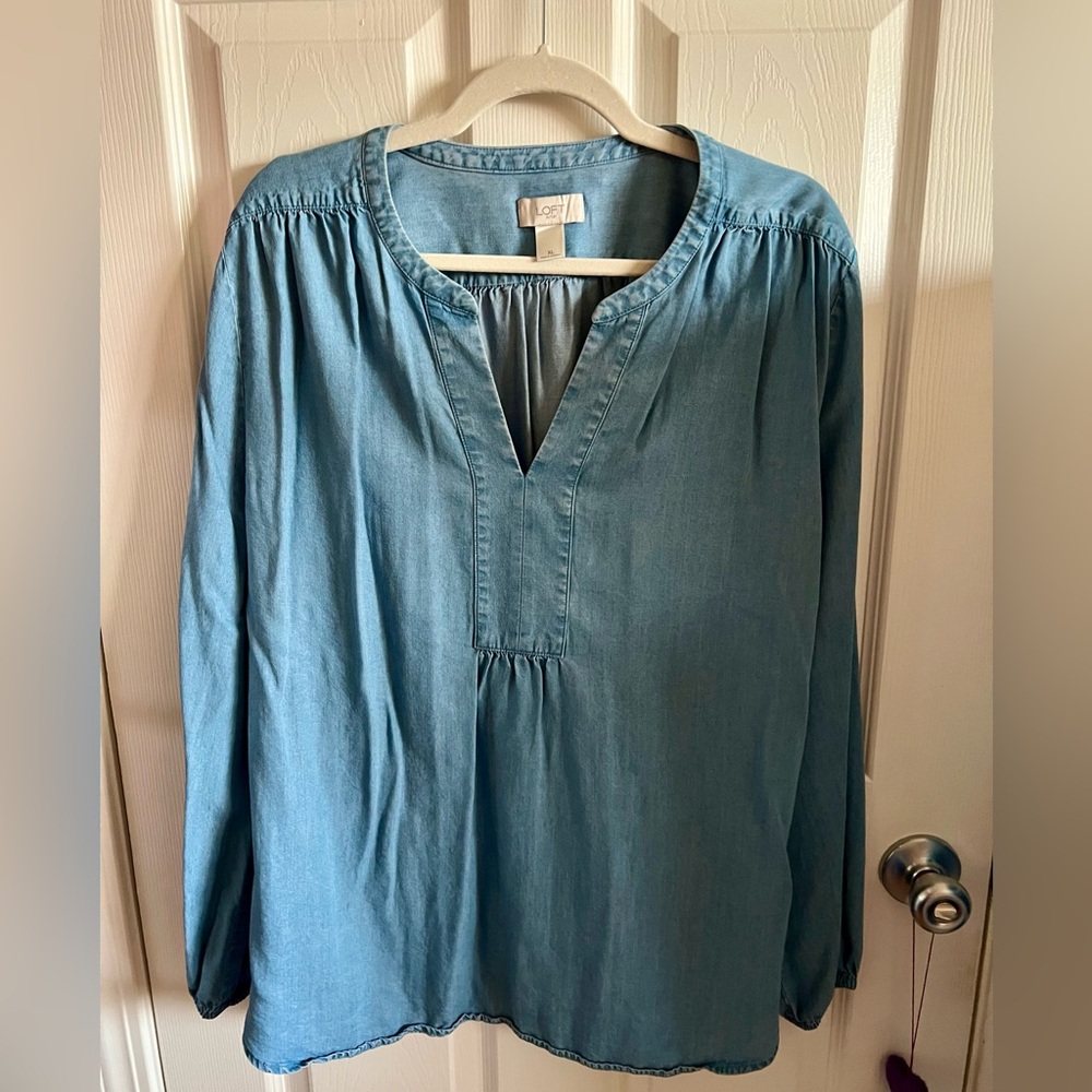 LOFT Women's Denim Blue Blouse